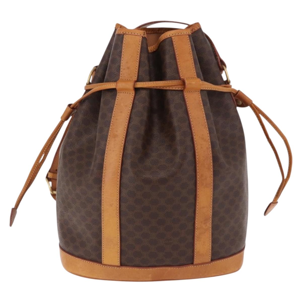CELINE Macadam Canvas Shoulder Bag PVC Leather Brown Gold Auth bs36063