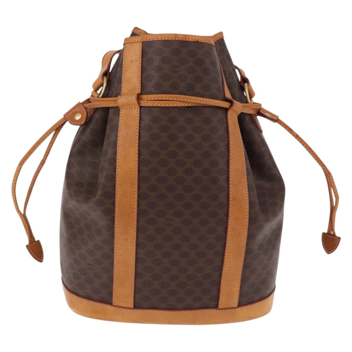 CELINE Macadam Canvas Shoulder Bag PVC Leather Brown Gold Auth bs36063