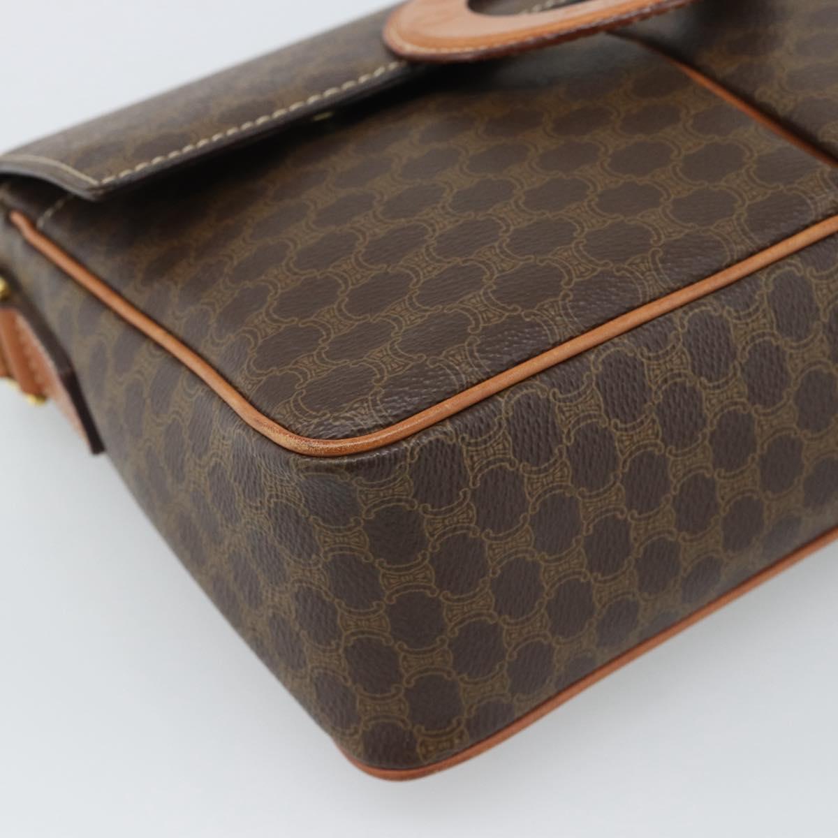 CELINE Macadam Canvas Shoulder Bag PVC Leather Brown Gold Auth bs36064A