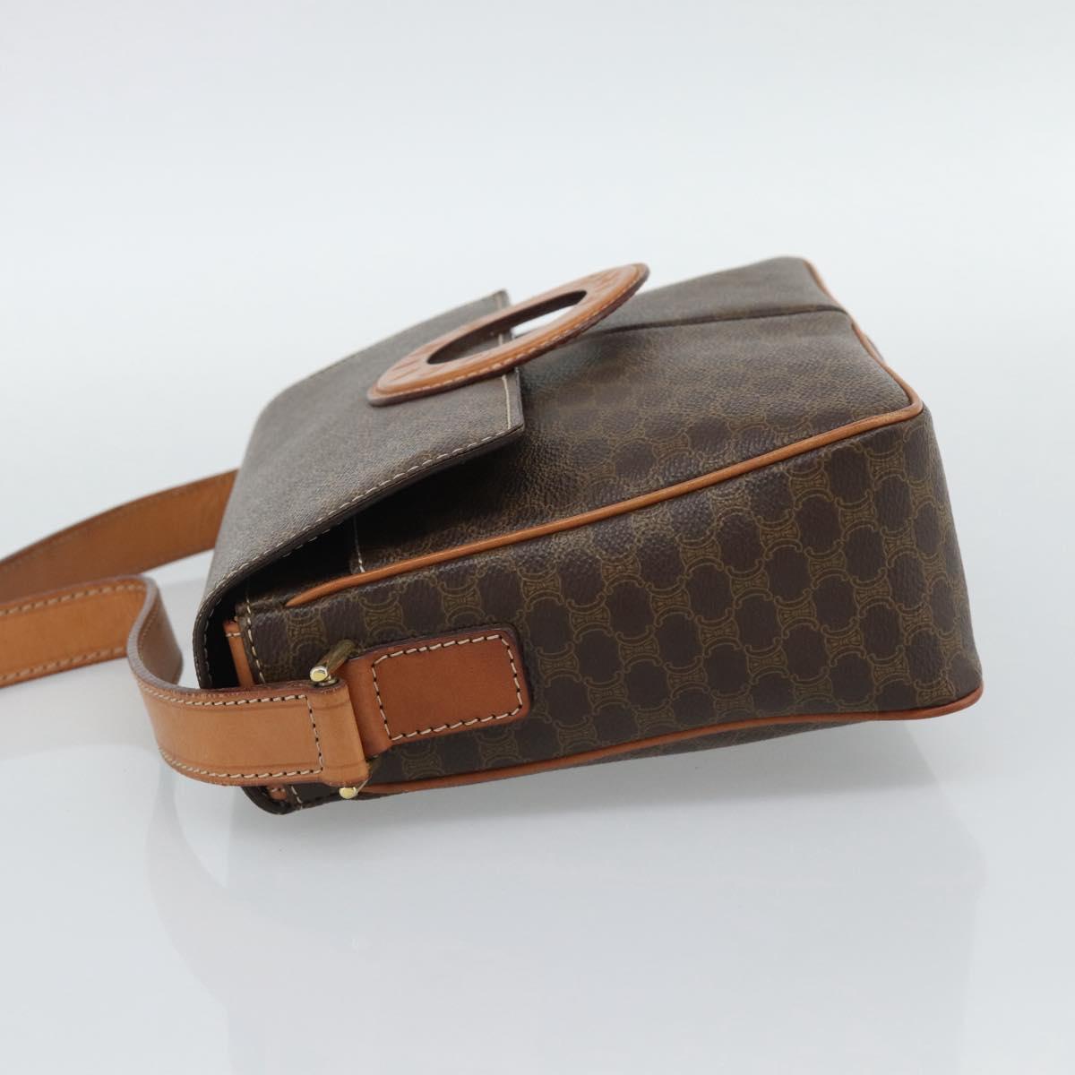 CELINE Macadam Canvas Shoulder Bag PVC Leather Brown Gold Auth bs36064A