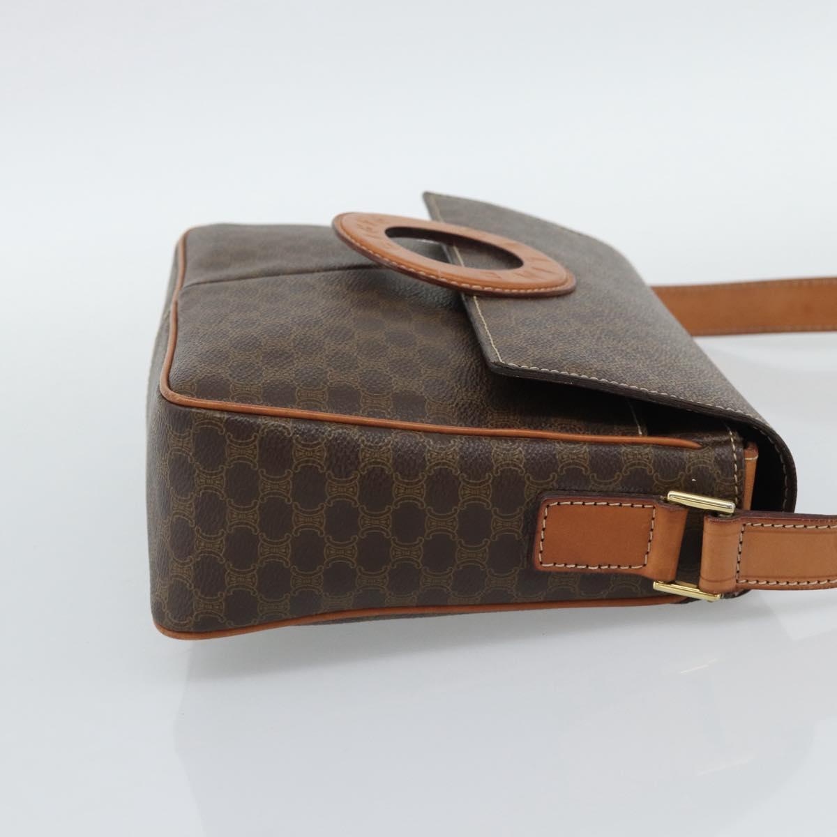 CELINE Macadam Canvas Shoulder Bag PVC Leather Brown Gold Auth bs36064A