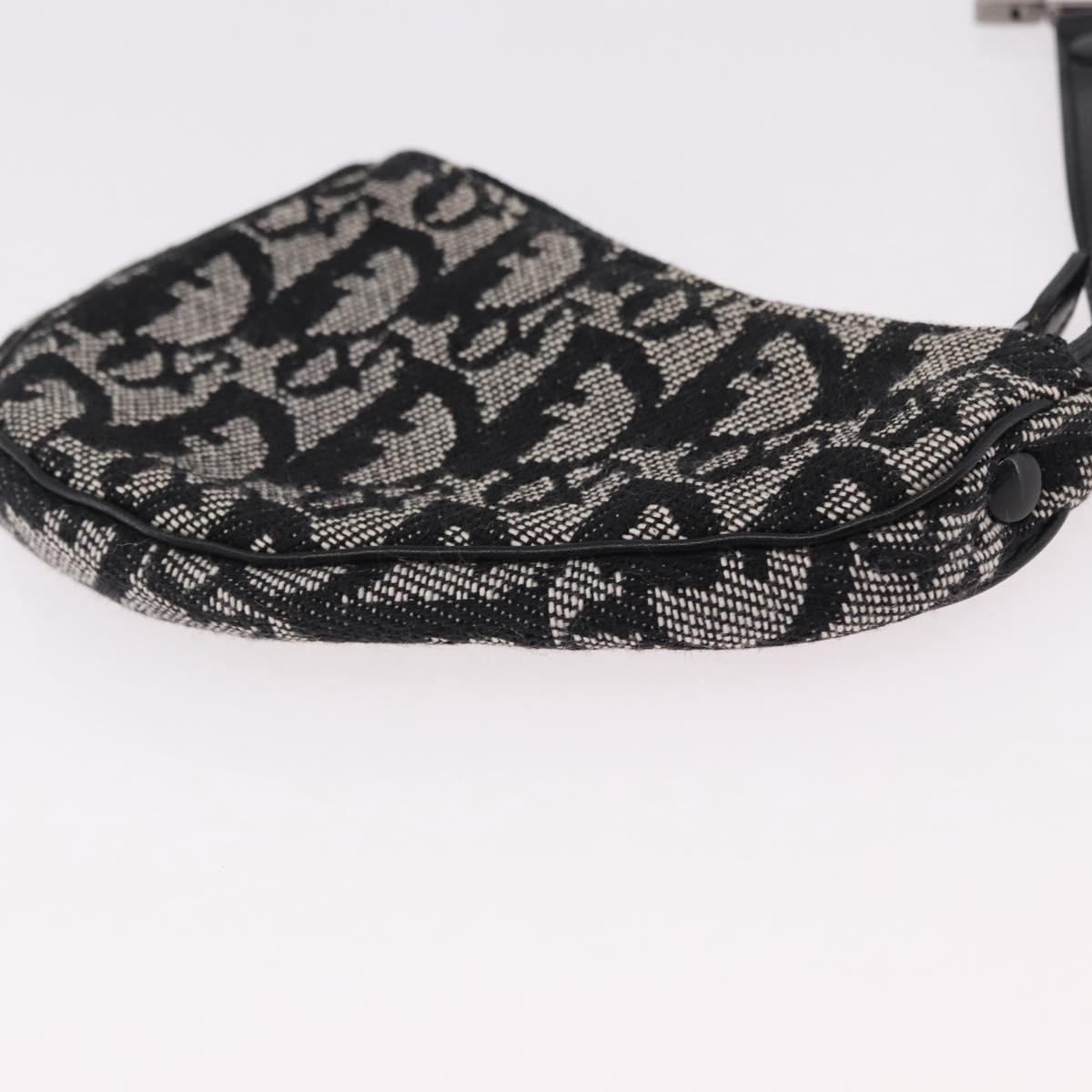 Christian Dior Trotter Canvas Saddle Coin Purse Black Silver Auth bs36065V