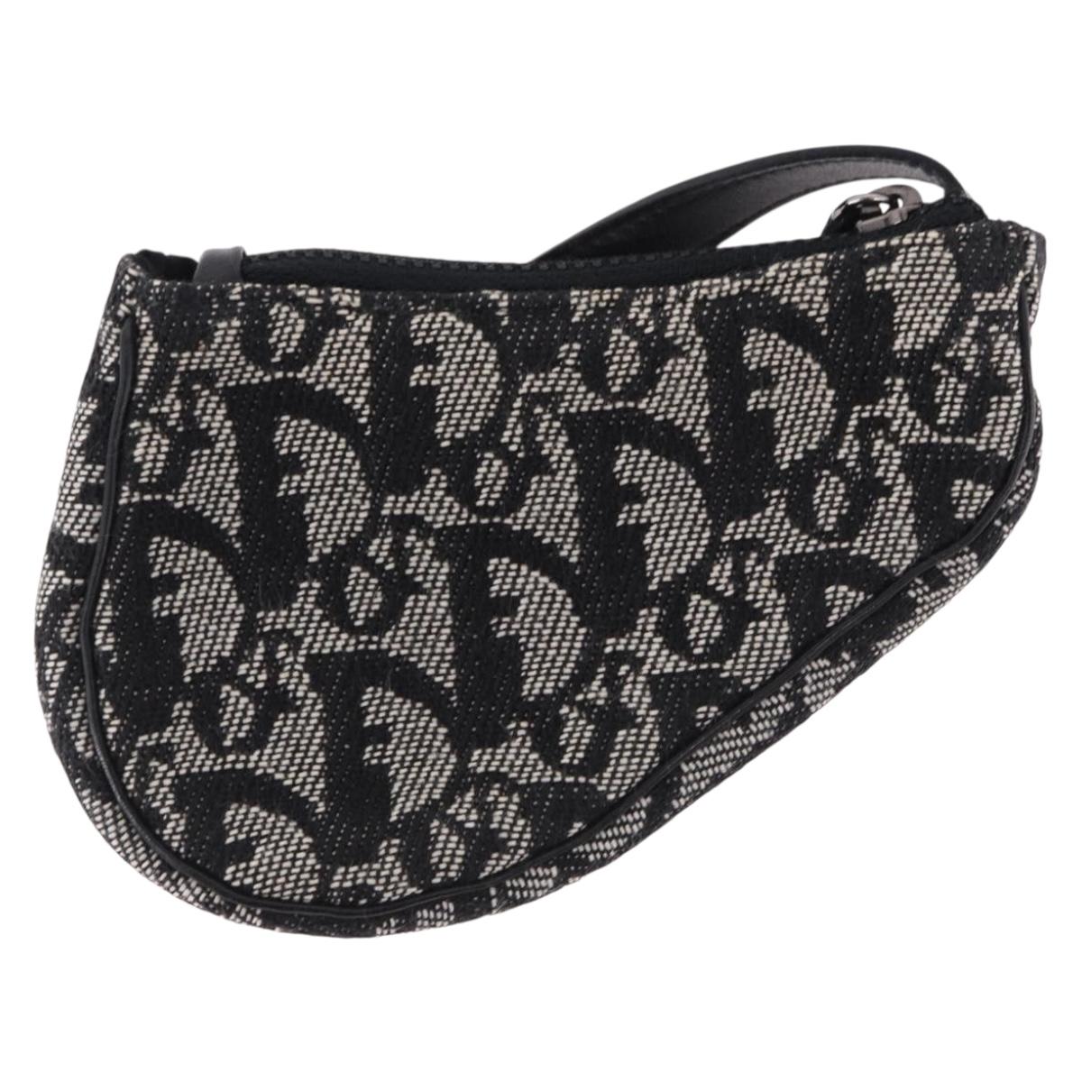 Christian Dior Trotter Canvas Saddle Coin Purse Black Silver Auth bs36065V