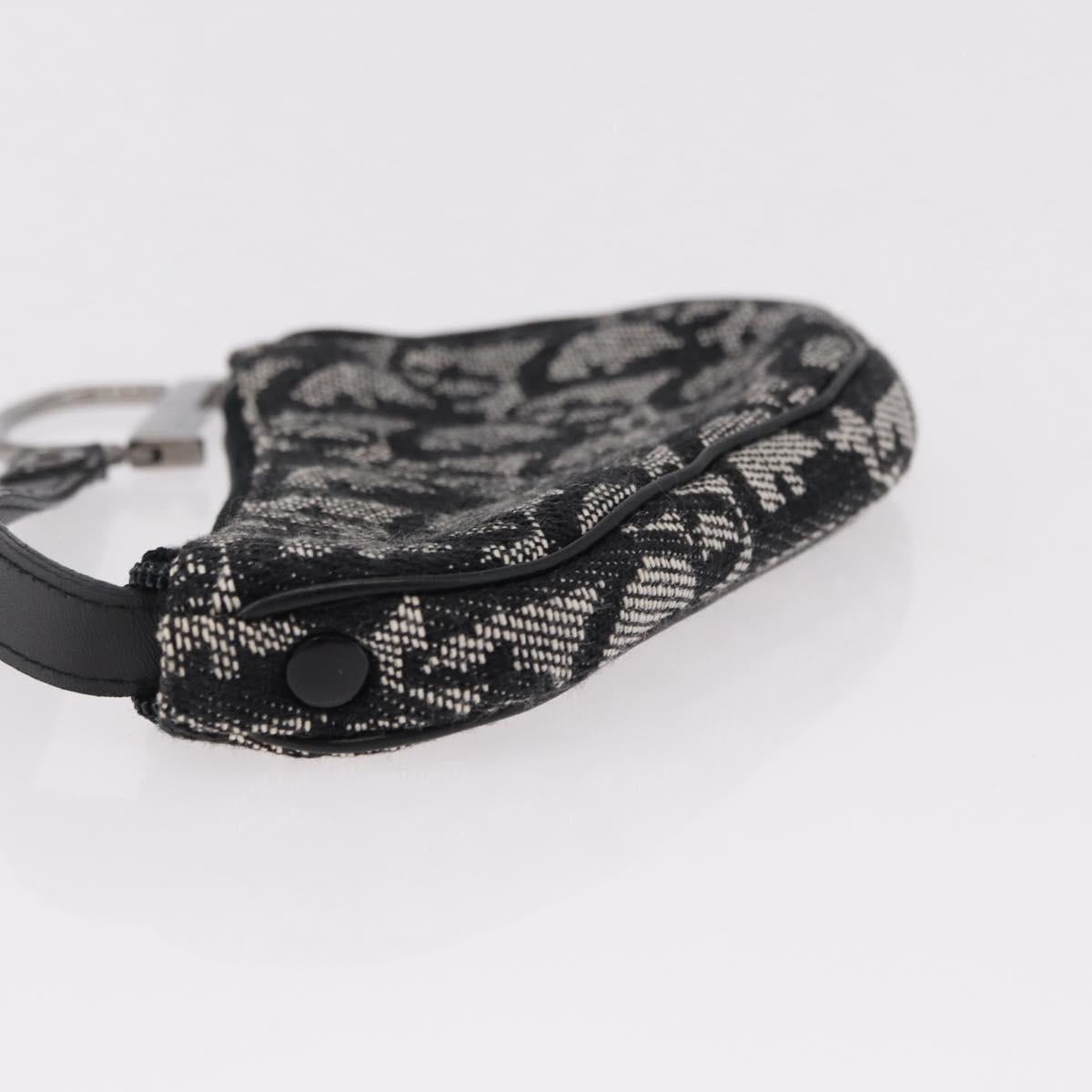 Christian Dior Trotter Canvas Saddle Coin Purse Black Silver Auth bs36065V