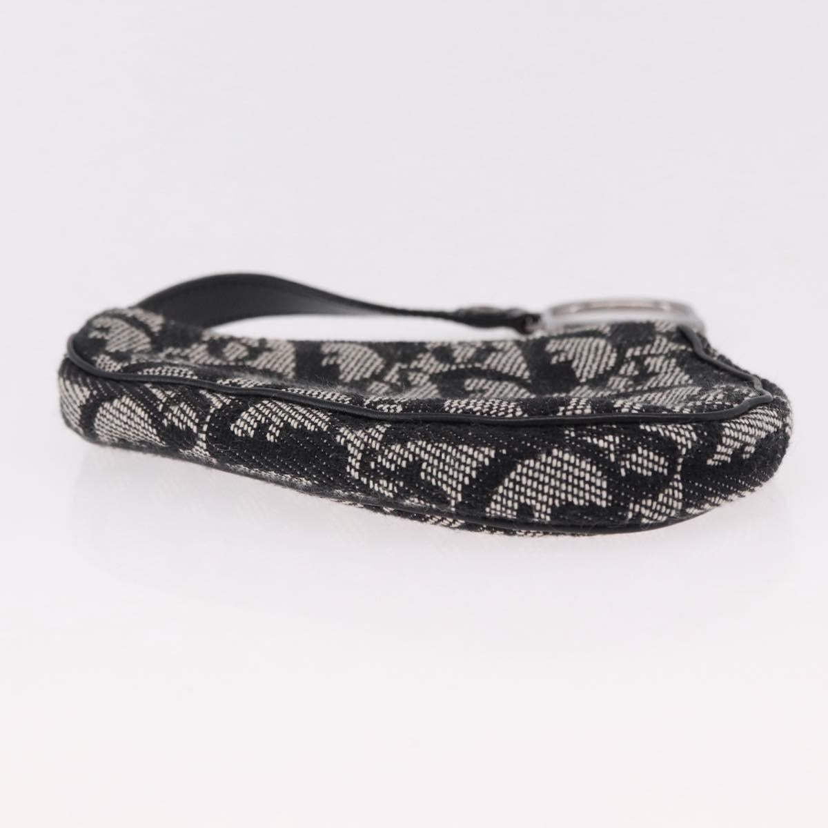 Christian Dior Trotter Canvas Saddle Coin Purse Black Silver Auth bs36065V