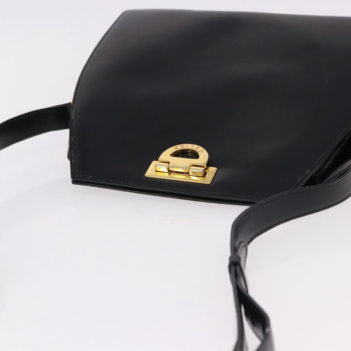 CELINE Shoulder Bag Leather Black Gold Auth bs36066A