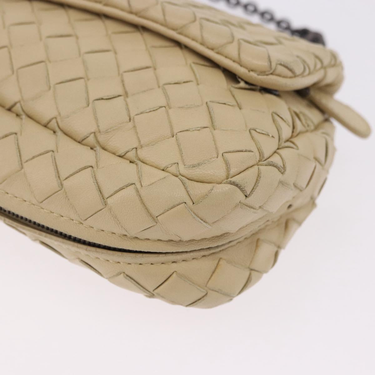 BOTTEGA VENETA INTRECCIATO Chain Shoulder Bag Leather Beige Auth bs36068A