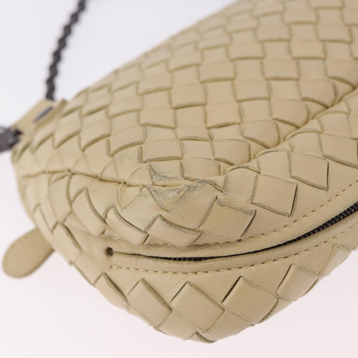 BOTTEGA VENETA INTRECCIATO Chain Shoulder Bag Leather Beige Auth bs36068A