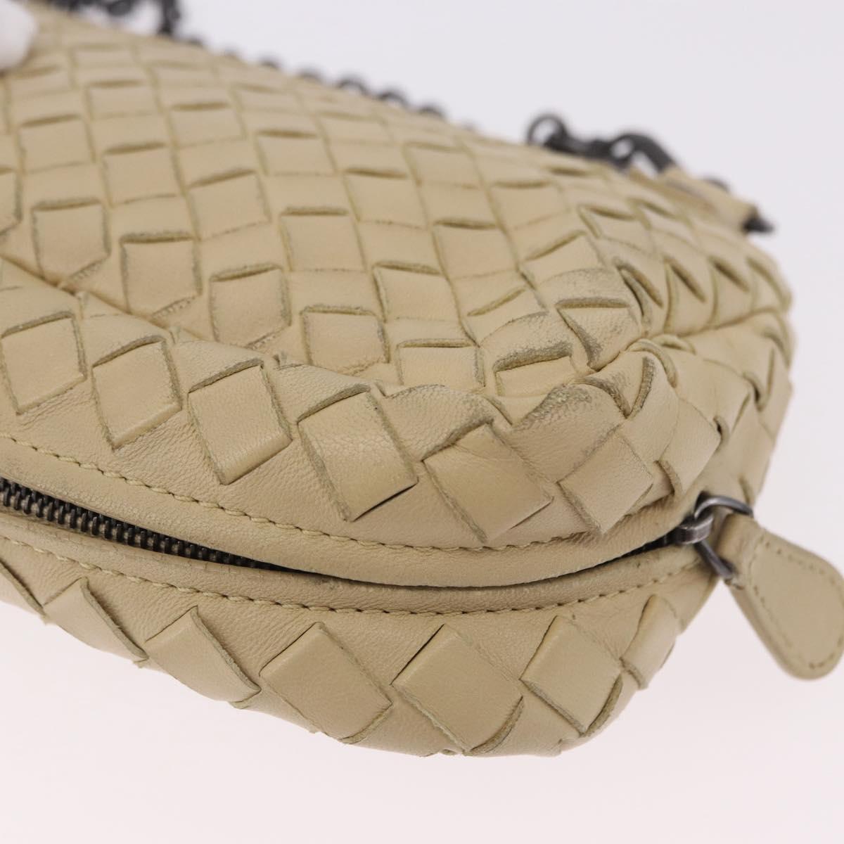 BOTTEGA VENETA INTRECCIATO Chain Shoulder Bag Leather Beige Auth bs36068A