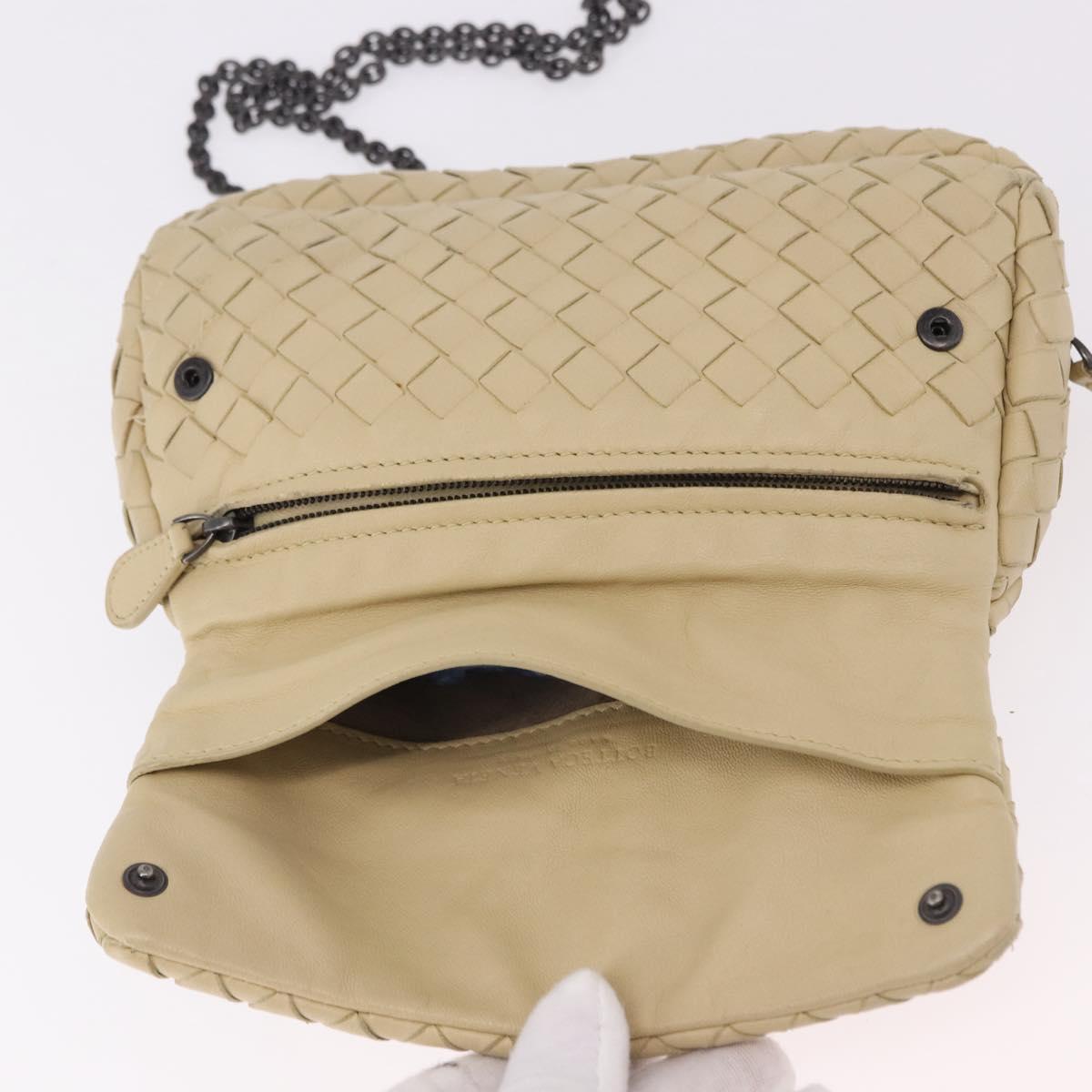 BOTTEGA VENETA INTRECCIATO Chain Shoulder Bag Leather Beige Auth bs36068A