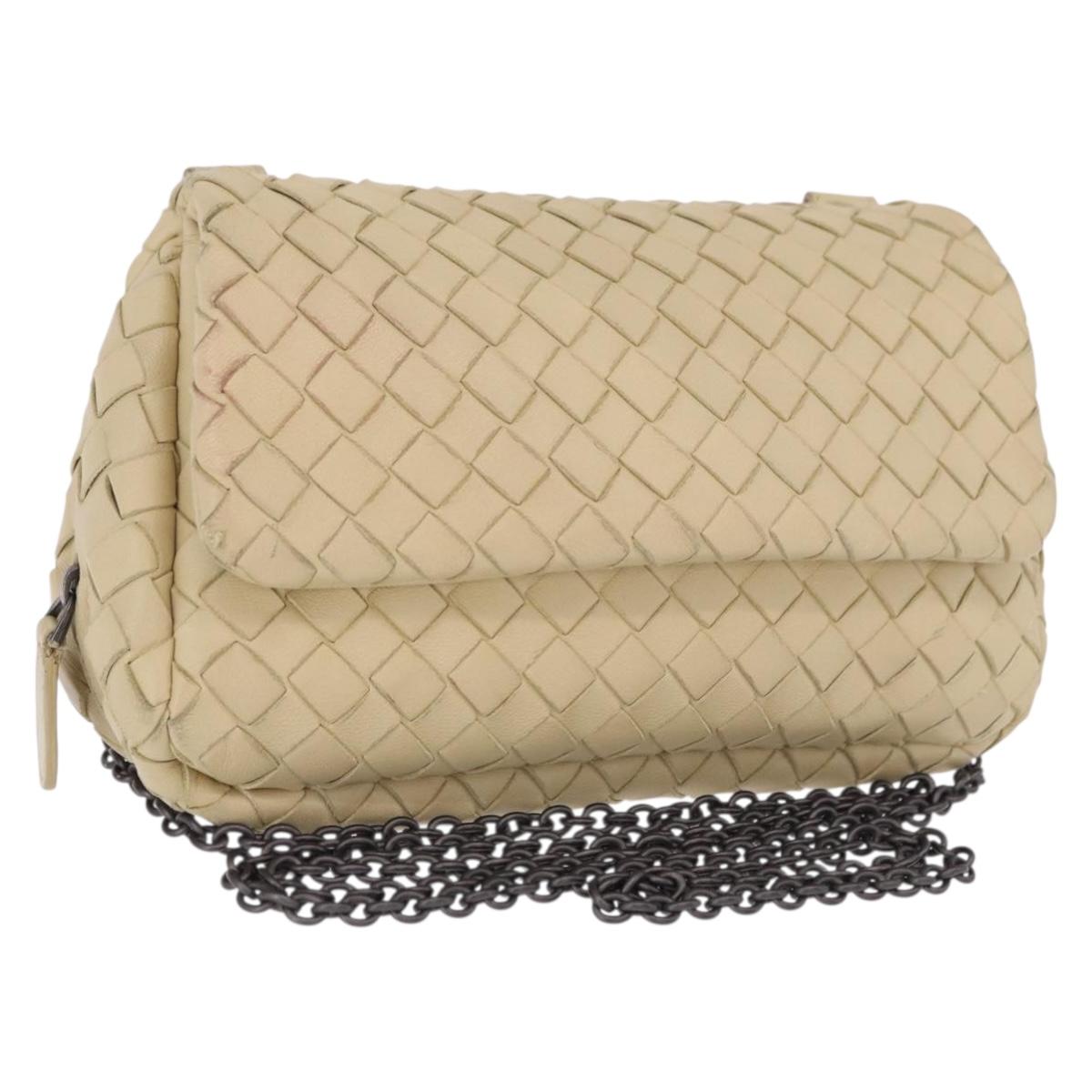 BOTTEGA VENETA INTRECCIATO Chain Shoulder Bag Leather Beige Auth bs36068A