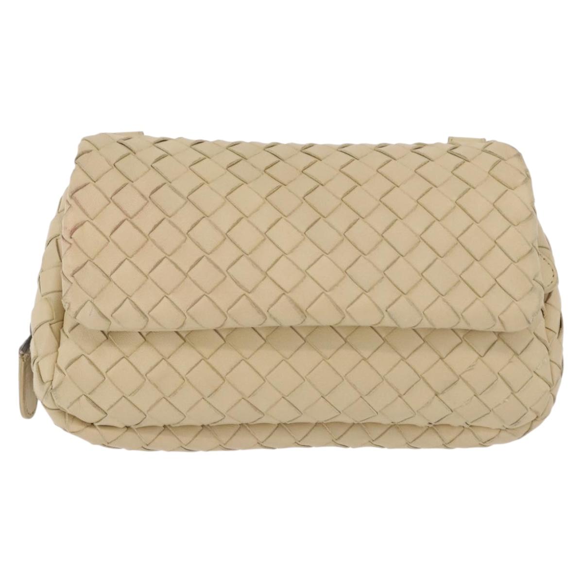 BOTTEGA VENETA INTRECCIATO Chain Shoulder Bag Leather Beige Auth bs36068A
