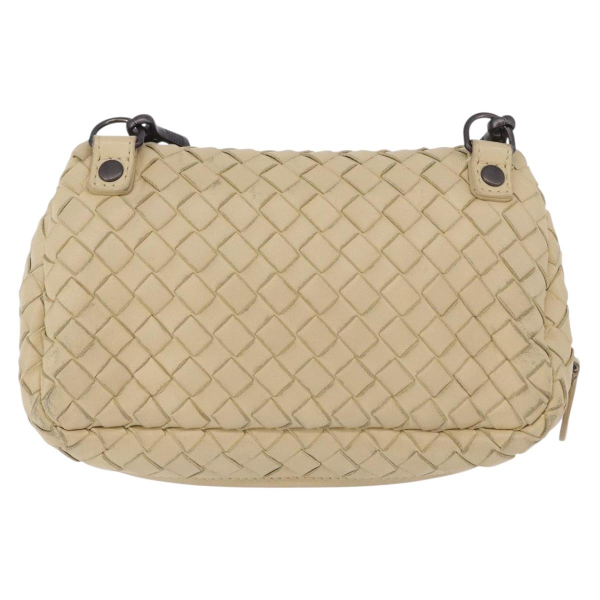BOTTEGA VENETA INTRECCIATO Chain Shoulder Bag Leather Beige Auth bs36068A