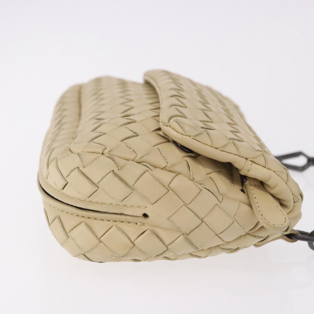 BOTTEGA VENETA INTRECCIATO Chain Shoulder Bag Leather Beige Auth bs36068A