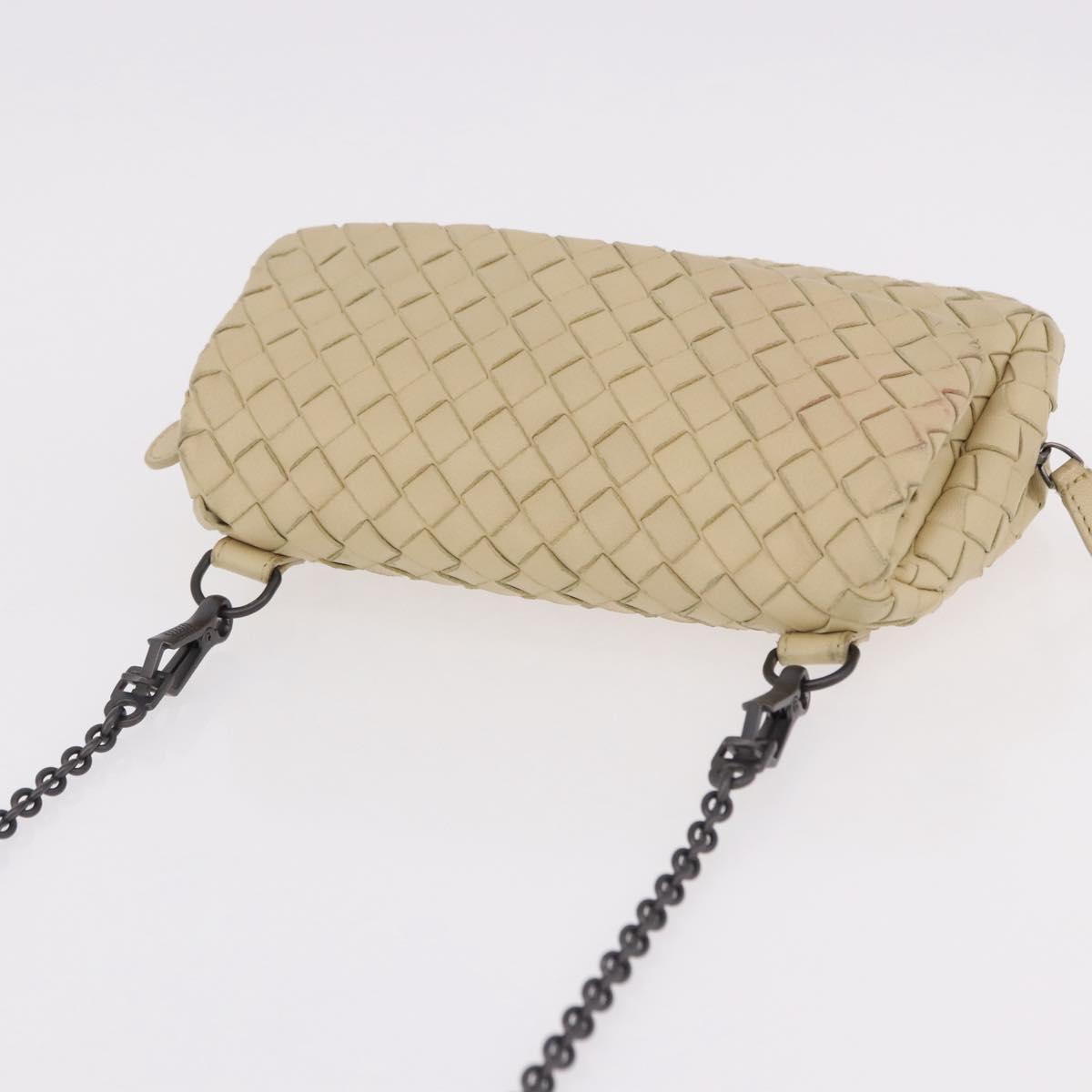 BOTTEGA VENETA INTRECCIATO Chain Shoulder Bag Leather Beige Auth bs36068A