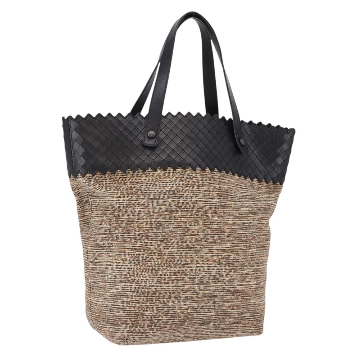 BOTTEGA VENETA Hand Bag Canvas Beige Auth bs36069