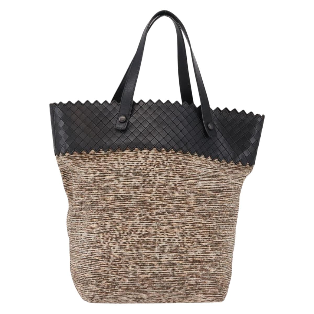 BOTTEGA VENETA Hand Bag Canvas Beige Auth bs36069