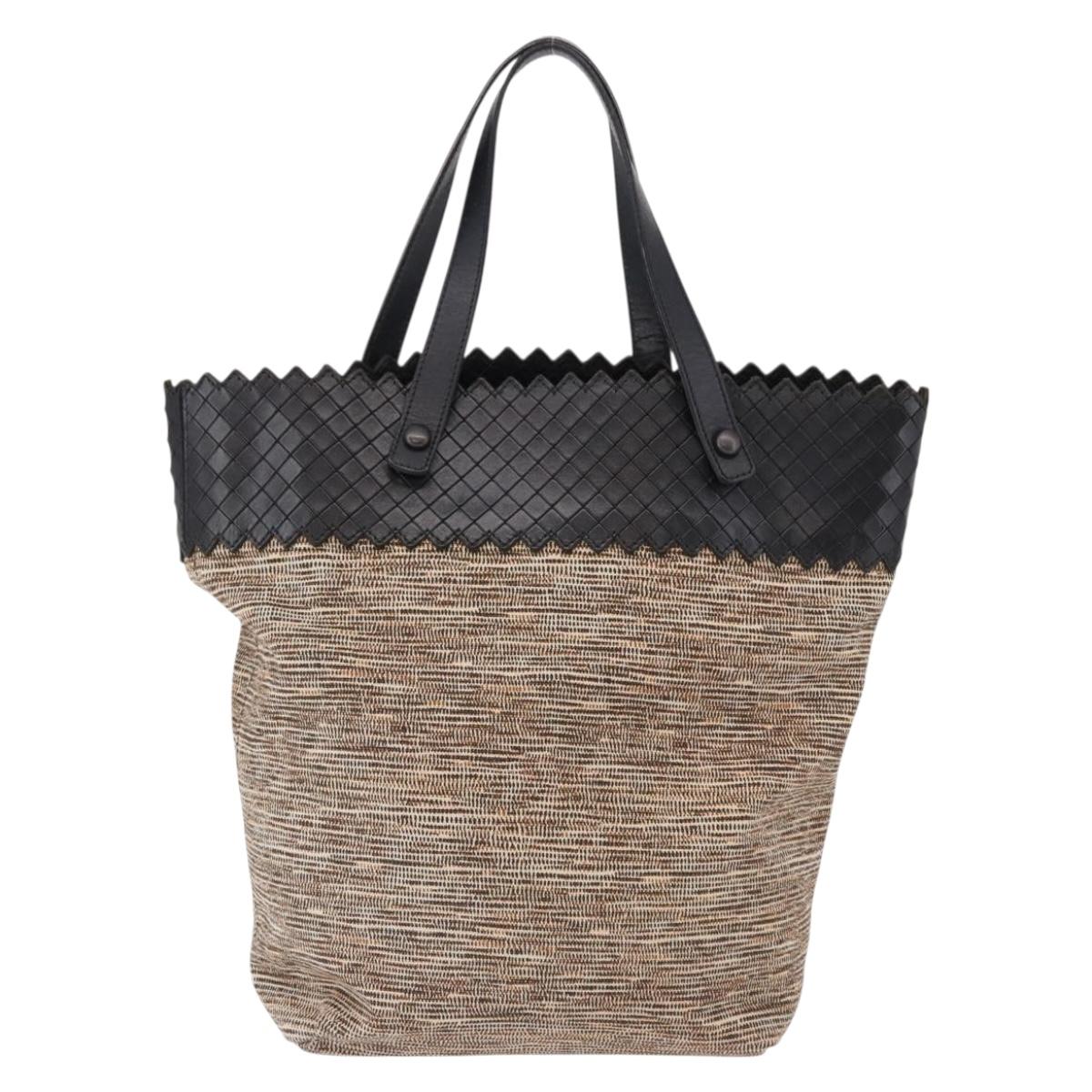 BOTTEGA VENETA Hand Bag Canvas Beige Auth bs36069