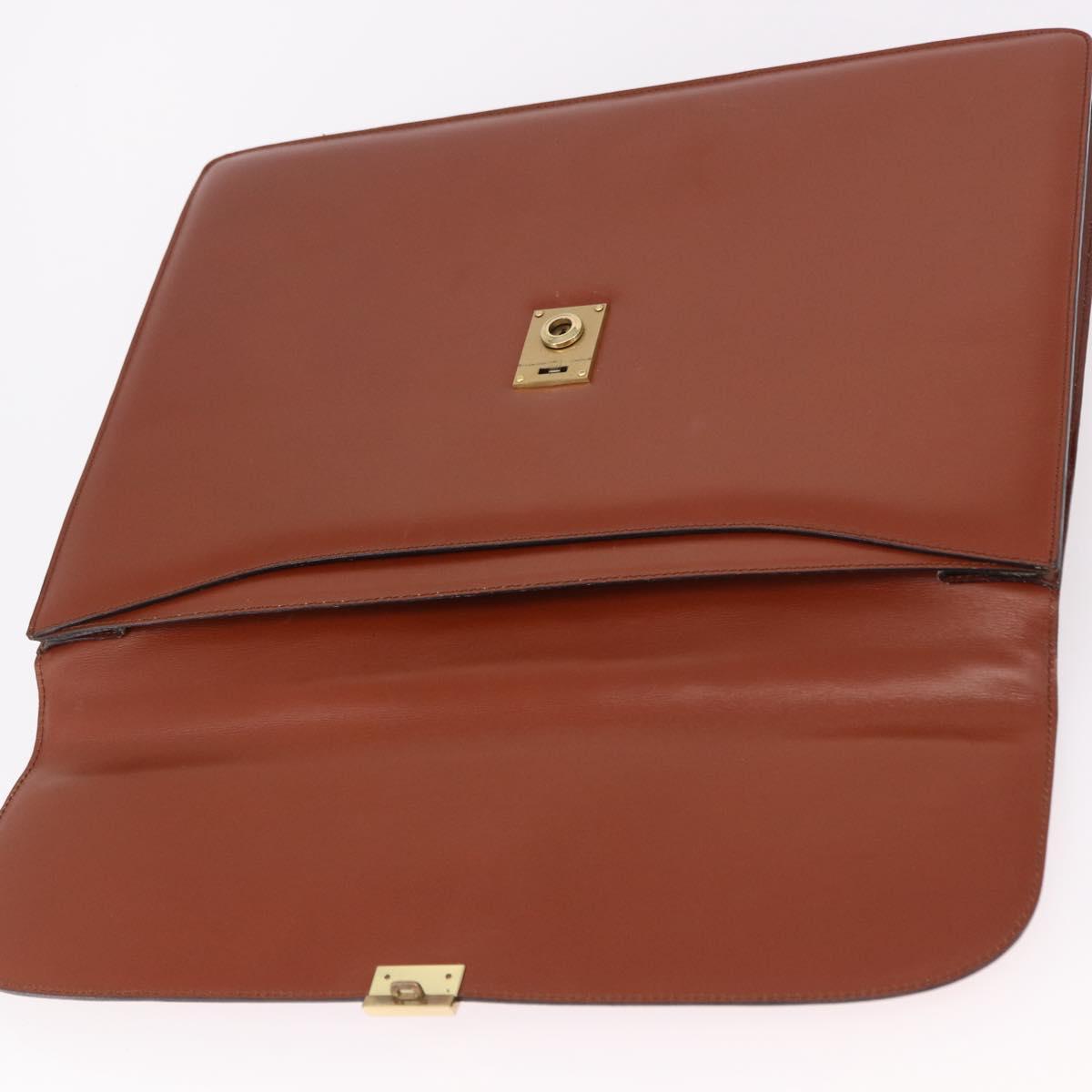 LOEWE Business Bag Leather Brown Gold Auth bs36070