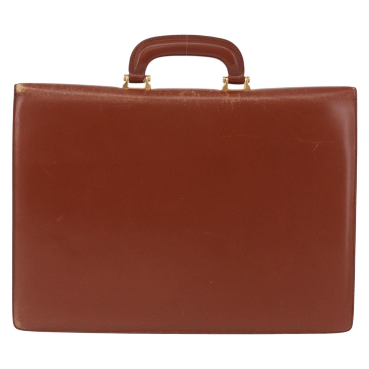 LOEWE Business Bag Leather Brown Gold Auth bs36070