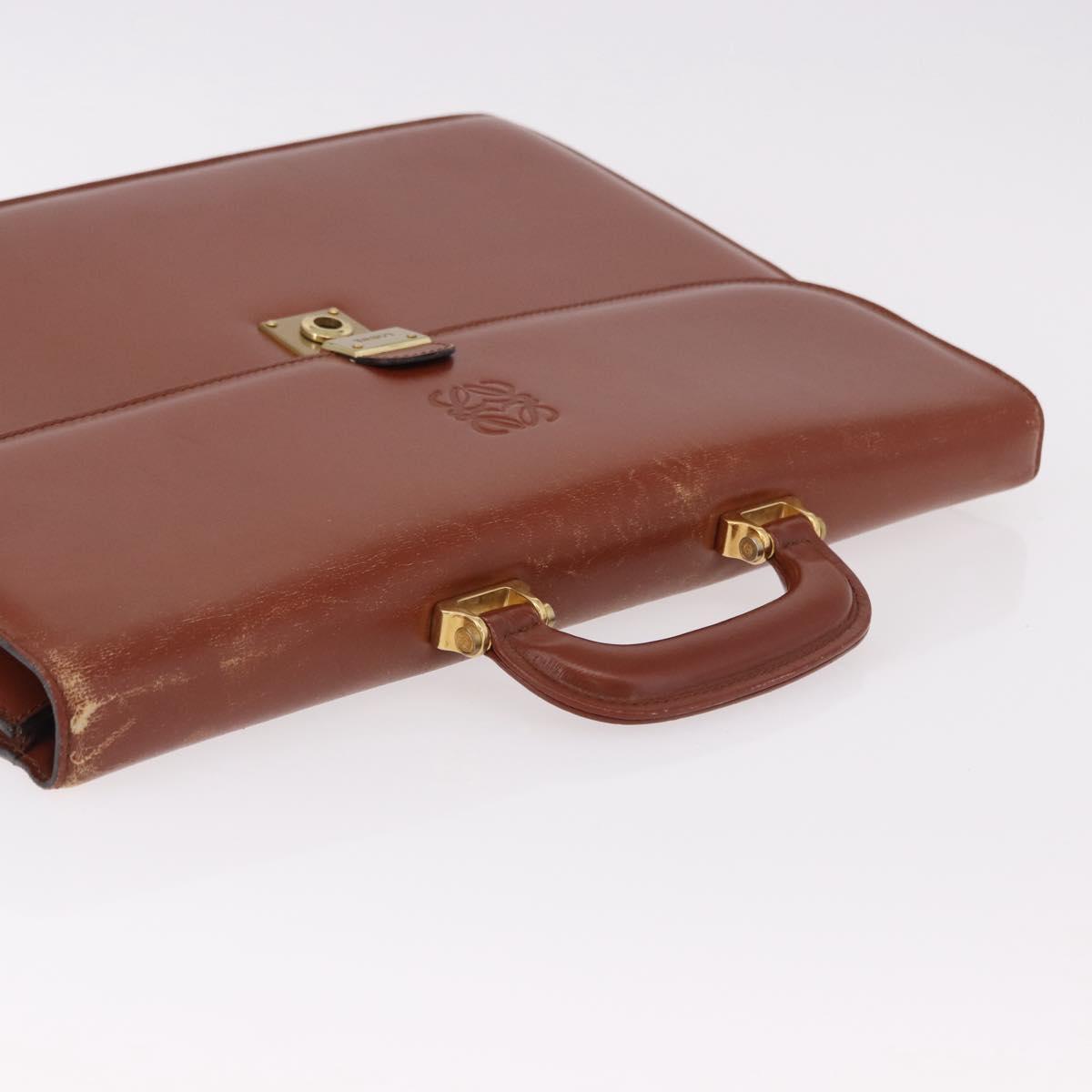 LOEWE Business Bag Leather Brown Gold Auth bs36070