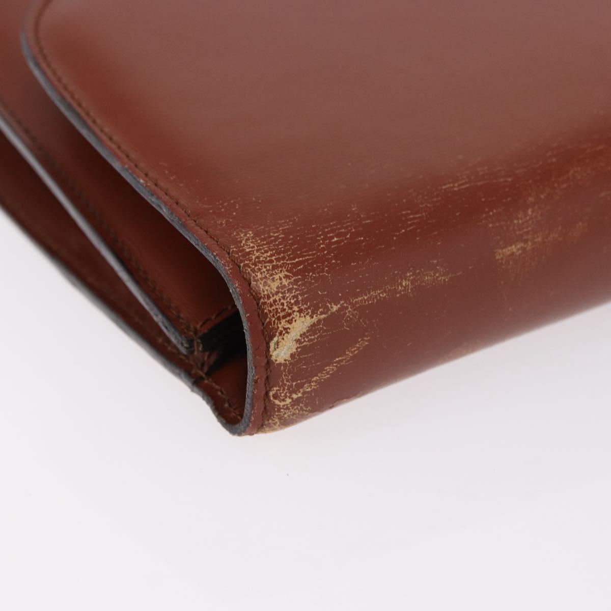 LOEWE Business Bag Leather Brown Gold Auth bs36070