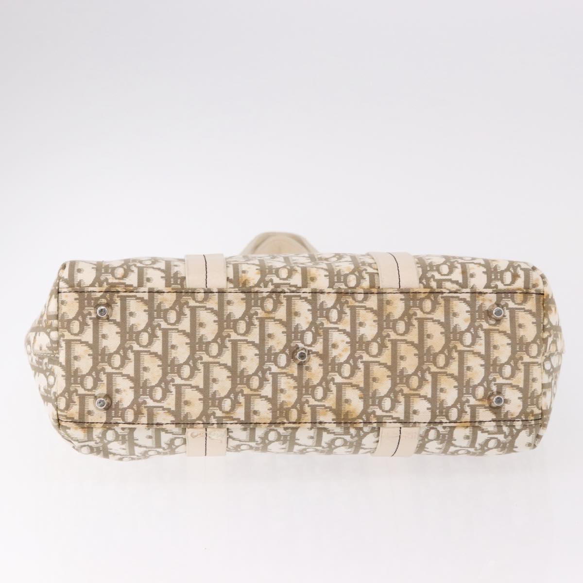 Christian Dior Trotter Canvas Hand Bag Beige Silver Auth bs36071