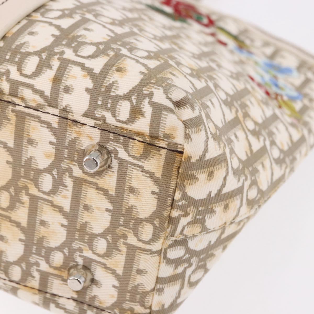 Christian Dior Trotter Canvas Hand Bag Beige Silver Auth bs36071