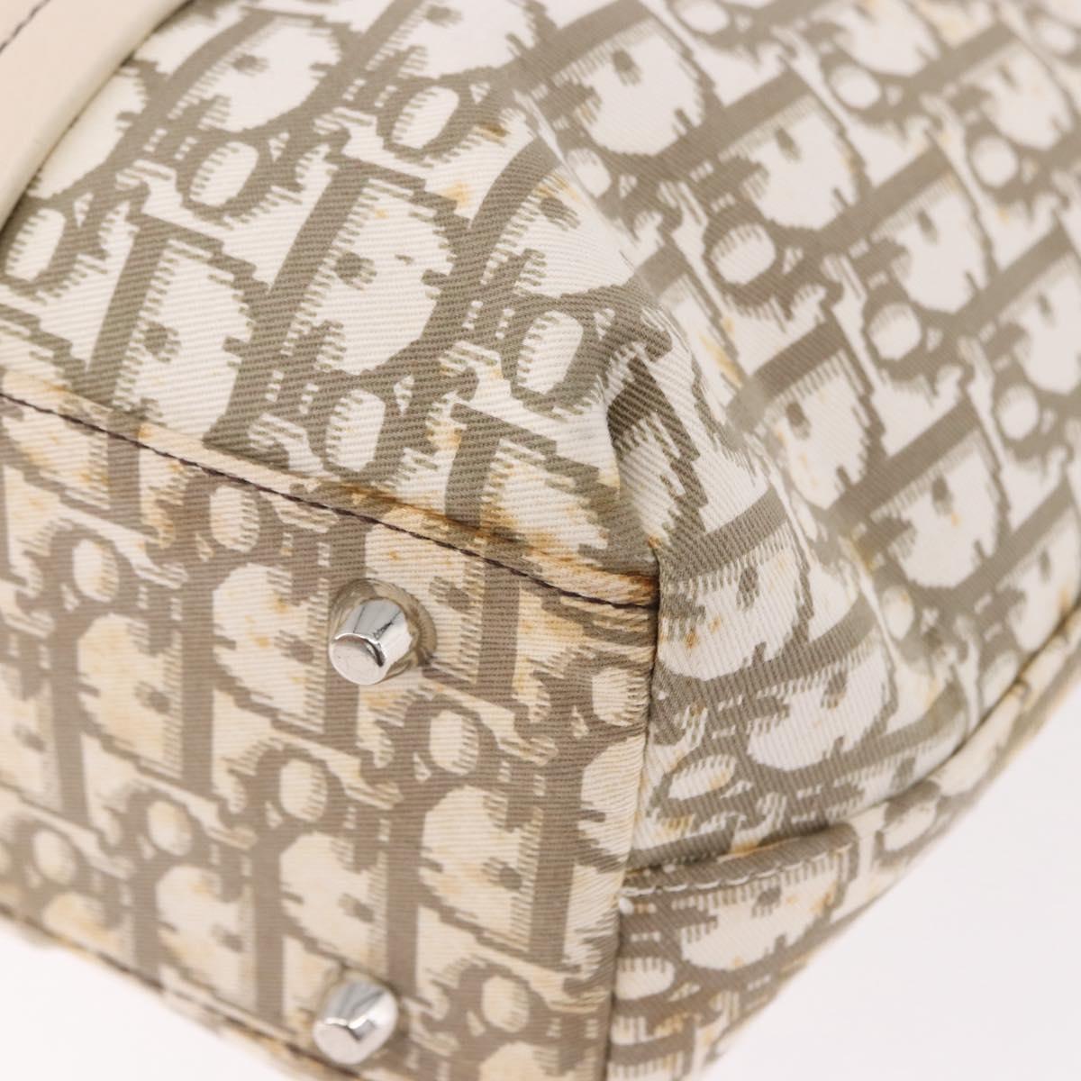 Christian Dior Trotter Canvas Hand Bag Beige Silver Auth bs36071