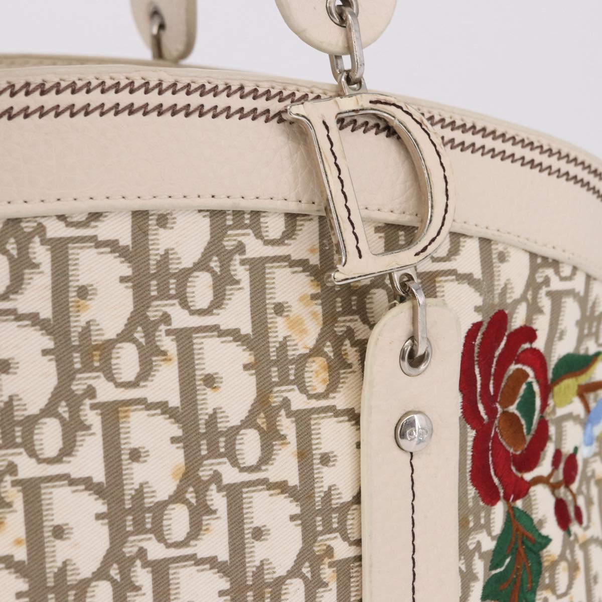 Christian Dior Trotter Canvas Hand Bag Beige Silver Auth bs36071