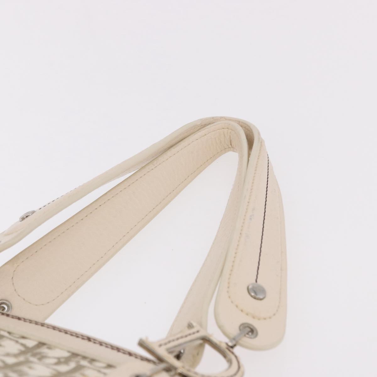 Christian Dior Trotter Canvas Hand Bag Beige Silver Auth bs36071