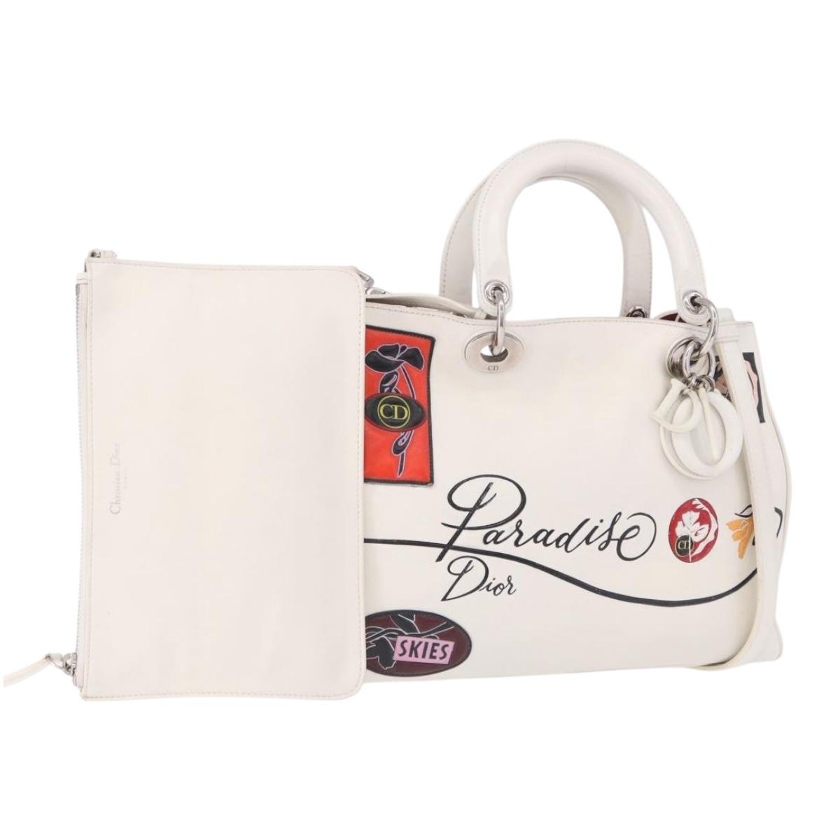 Christian Dior Hand Bag Leather 2way White Silver Auth bs36072V