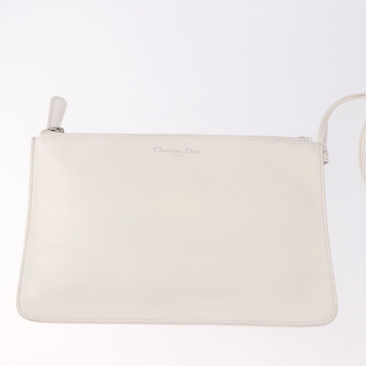 Christian Dior Hand Bag Leather 2way White Silver Auth bs36072V