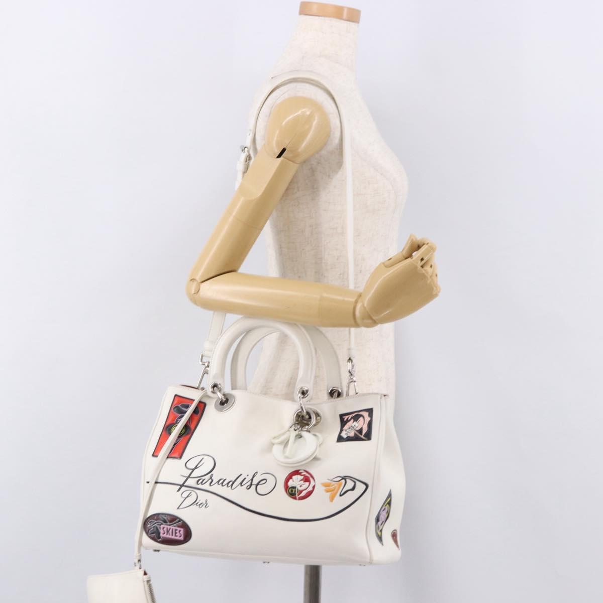 Christian Dior Hand Bag Leather 2way White Silver Auth bs36072V
