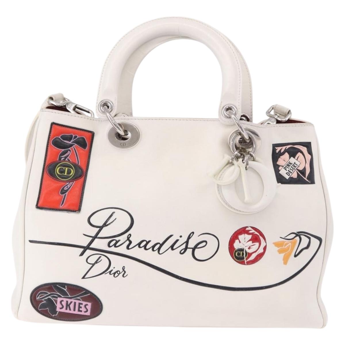 Christian Dior Hand Bag Leather 2way White Silver Auth bs36072V