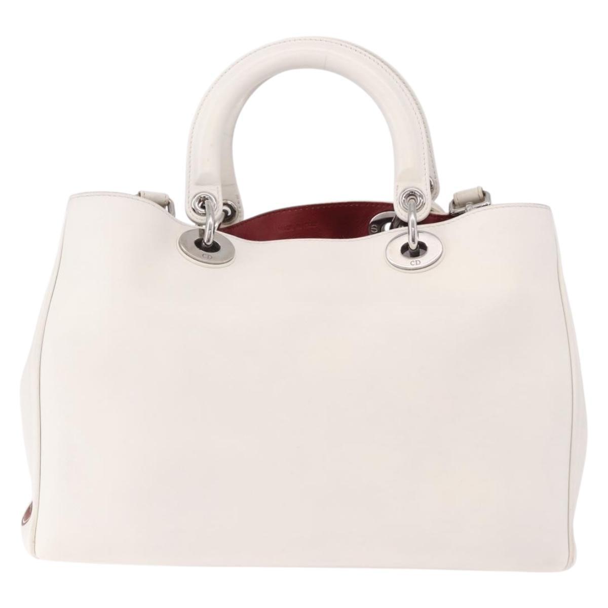 Christian Dior Hand Bag Leather 2way White Silver Auth bs36072V