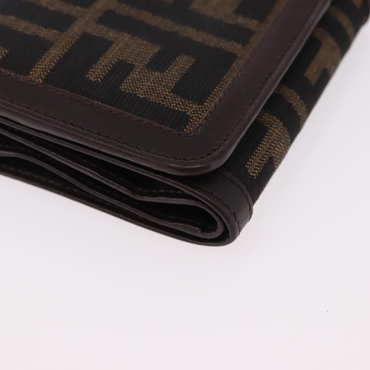 FENDI Zucca Canvas Wallet Black Brown Auth bs36073