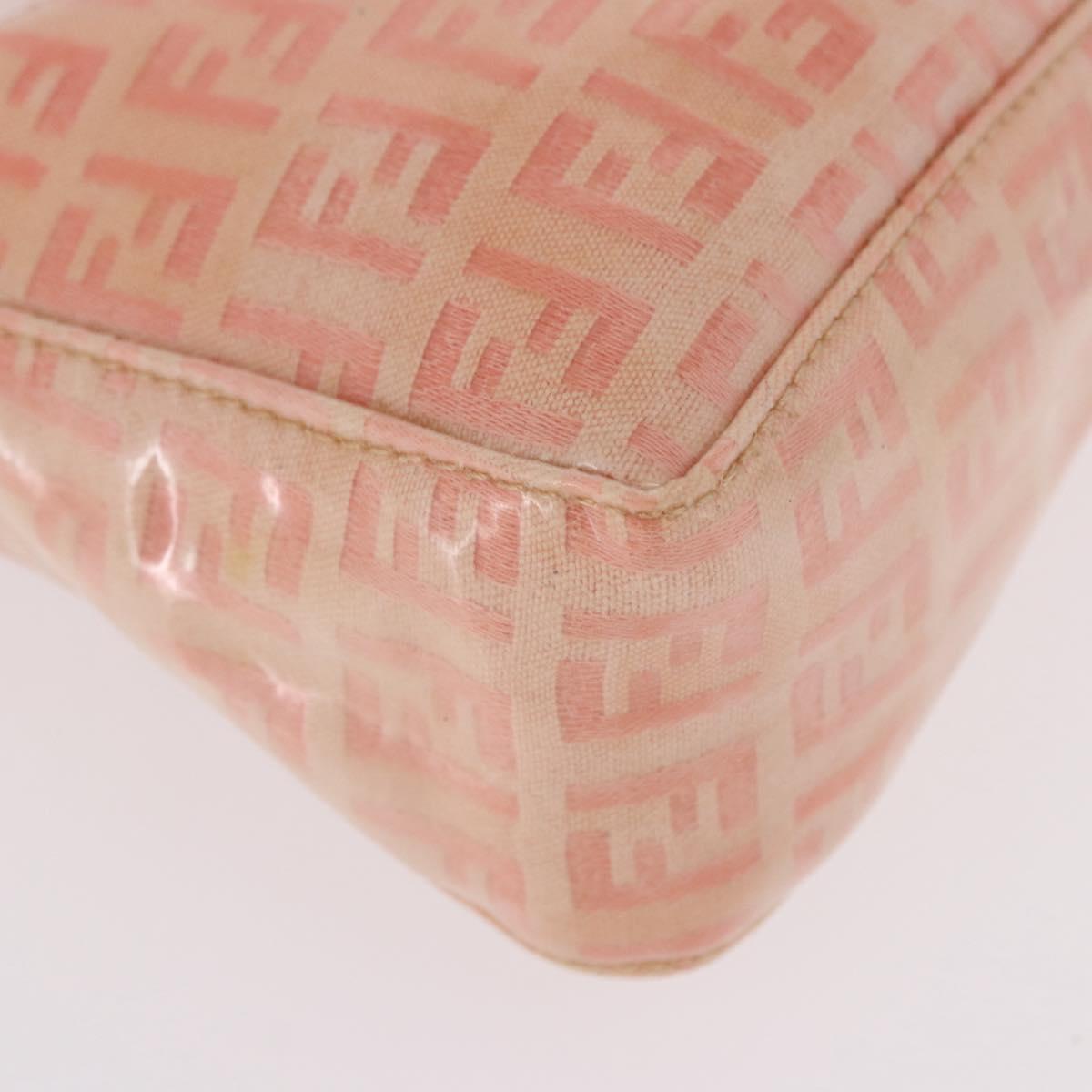 FENDI Zucchino Canvas Hand Pouch Coated Canvas Pink Gold Auth bs36075
