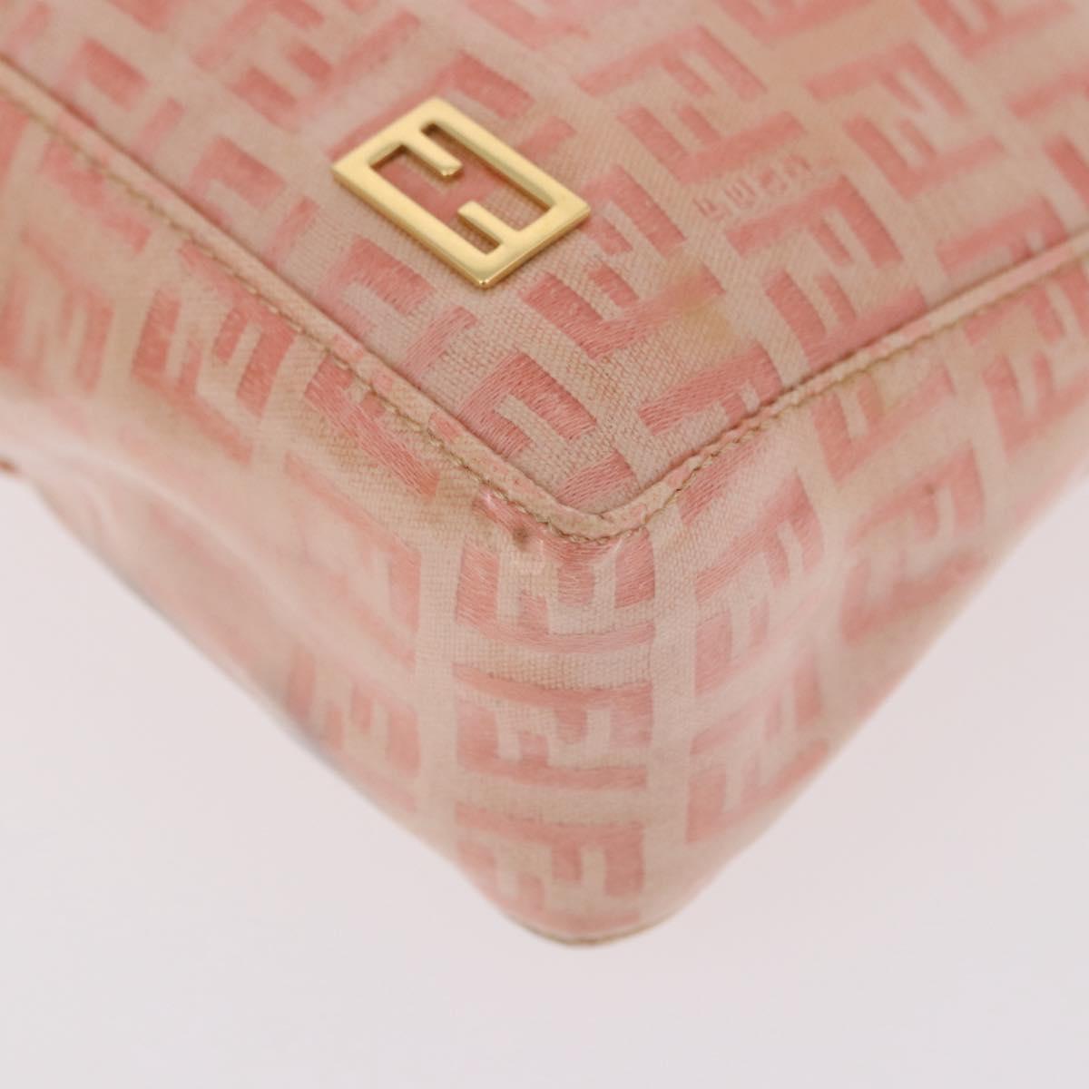 FENDI Zucchino Canvas Hand Pouch Coated Canvas Pink Gold Auth bs36075