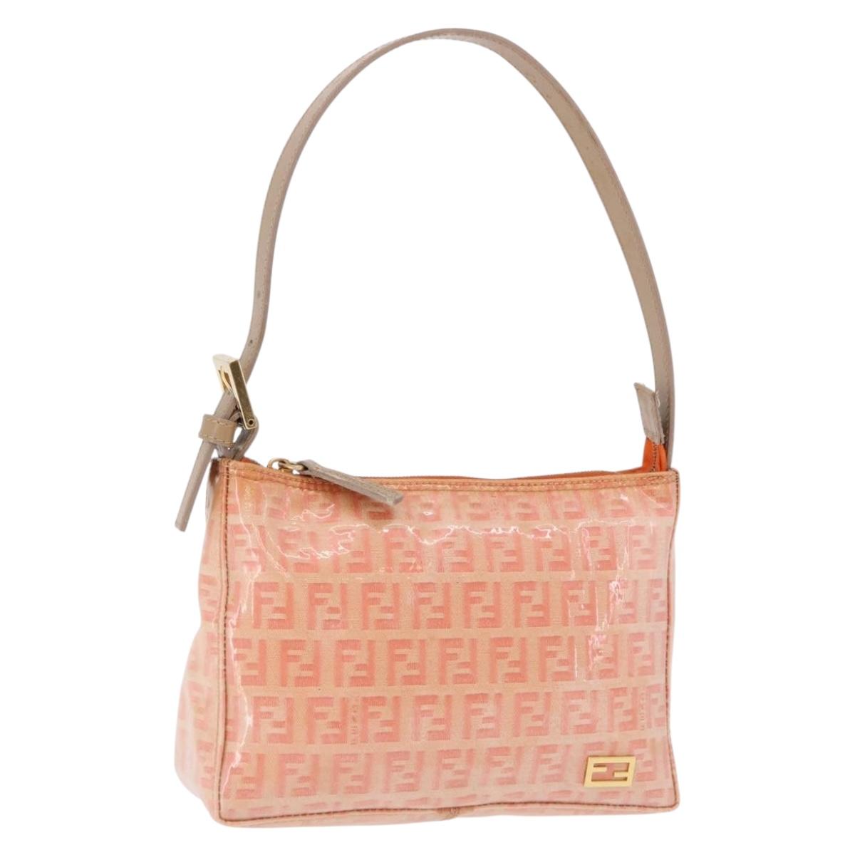 FENDI Zucchino Canvas Hand Pouch Coated Canvas Pink Gold Auth bs36075