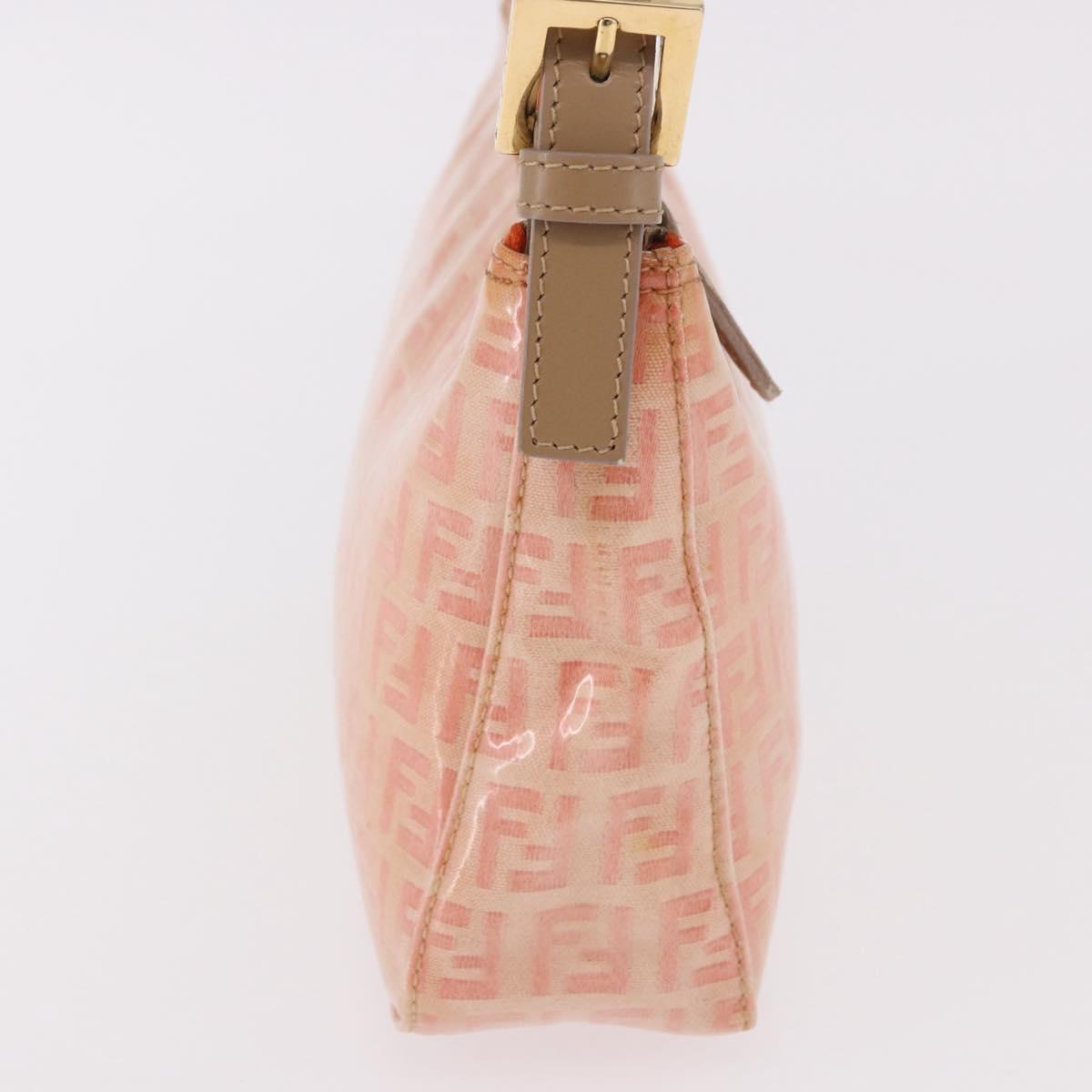 FENDI Zucchino Canvas Hand Pouch Coated Canvas Pink Gold Auth bs36075