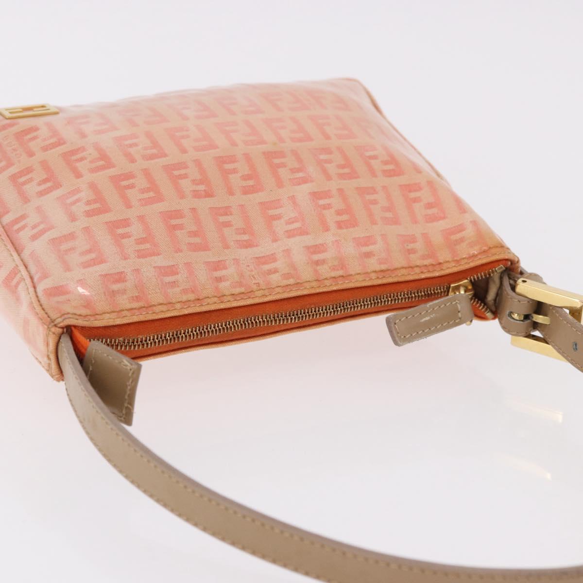FENDI Zucchino Canvas Hand Pouch Coated Canvas Pink Gold Auth bs36075