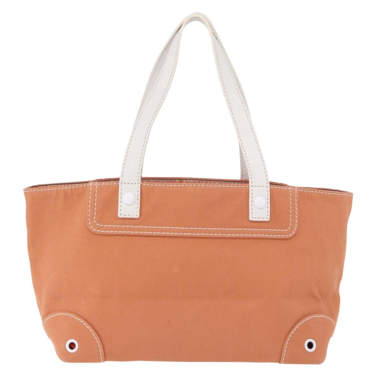 BURBERRY Blue Label Hand Bag Canvas Orange Silver Auth bs36076A