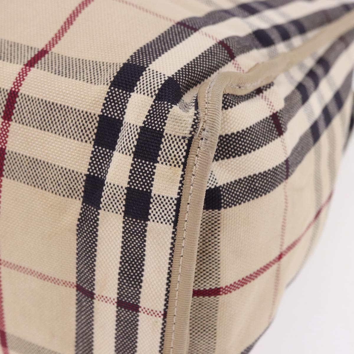 BURBERRY Nova Check Hand Bag Canvas Beige Silver Auth bs36078