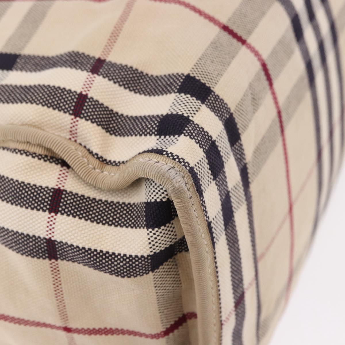 BURBERRY Nova Check Hand Bag Canvas Beige Silver Auth bs36078