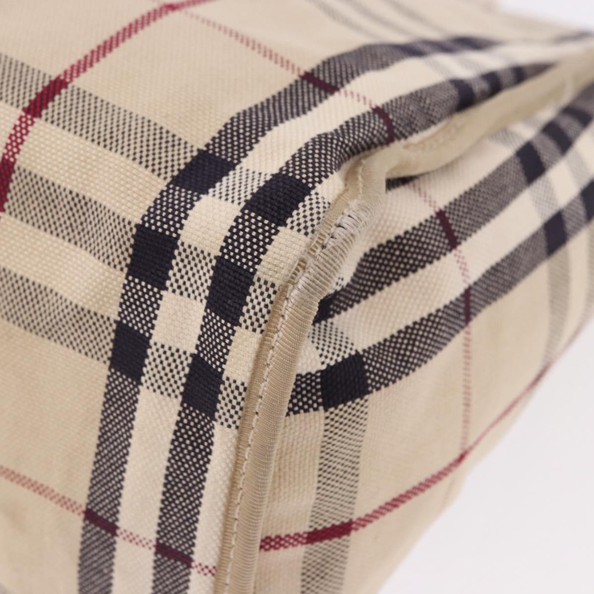 BURBERRY Nova Check Hand Bag Canvas Beige Silver Auth bs36078
