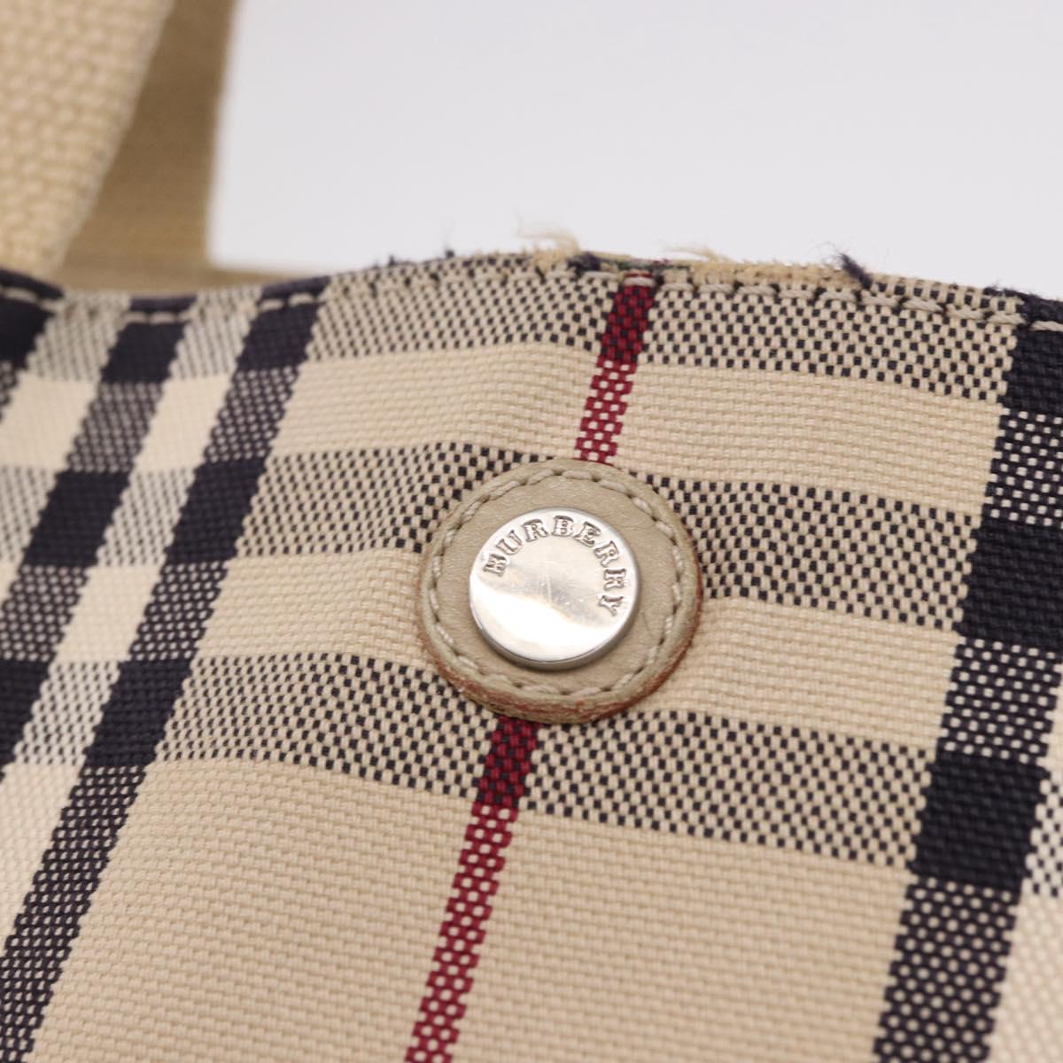 BURBERRY Nova Check Hand Bag Canvas Beige Silver Auth bs36078