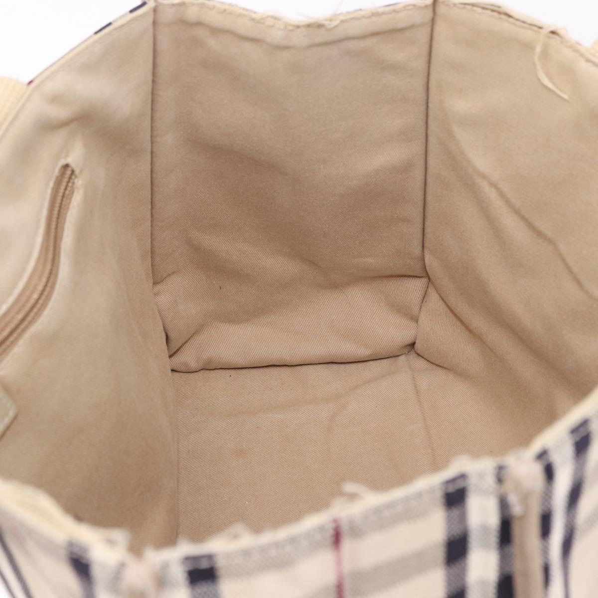 BURBERRY Nova Check Hand Bag Canvas Beige Silver Auth bs36078