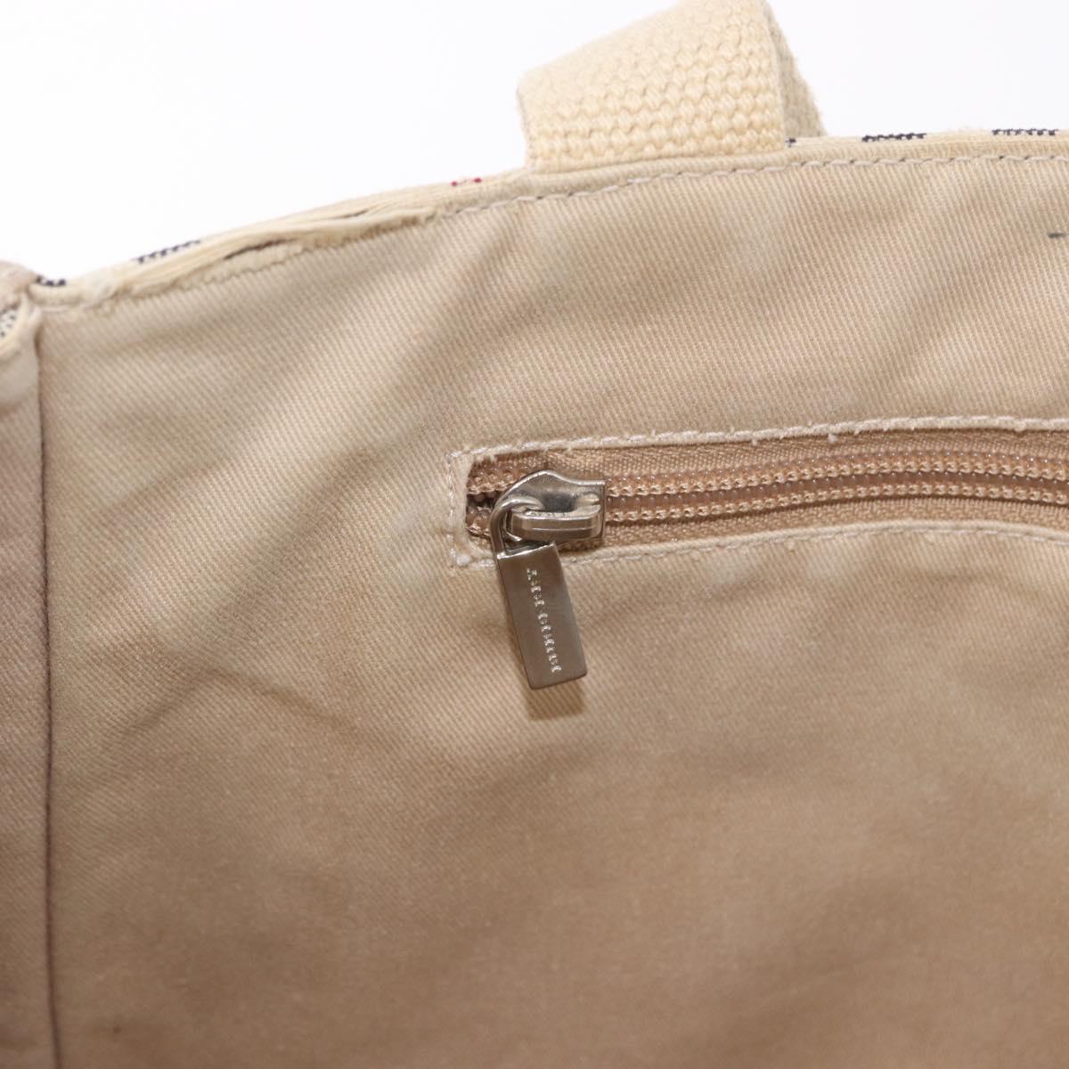 BURBERRY Nova Check Hand Bag Canvas Beige Silver Auth bs36078
