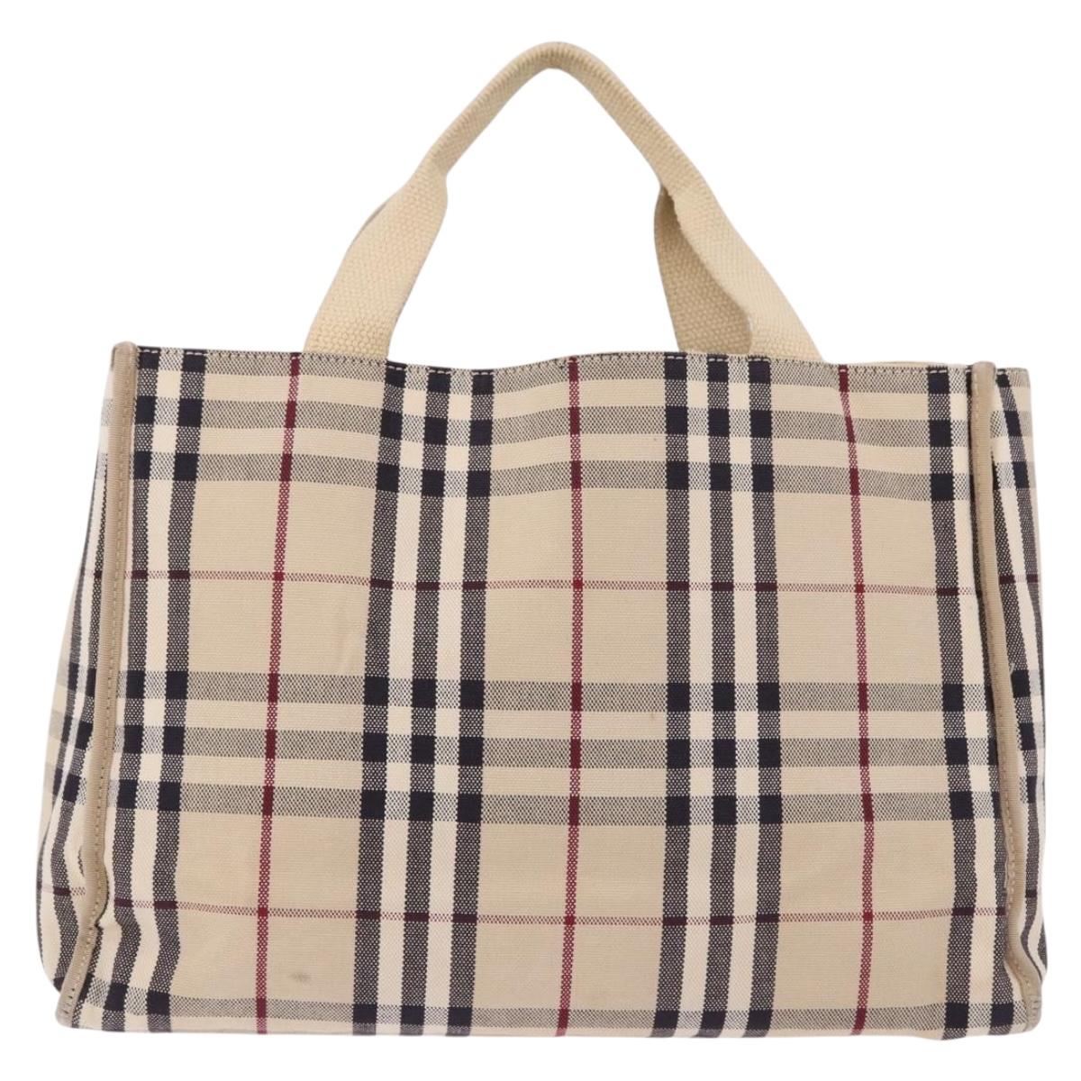 BURBERRY Nova Check Hand Bag Canvas Beige Silver Auth bs36078